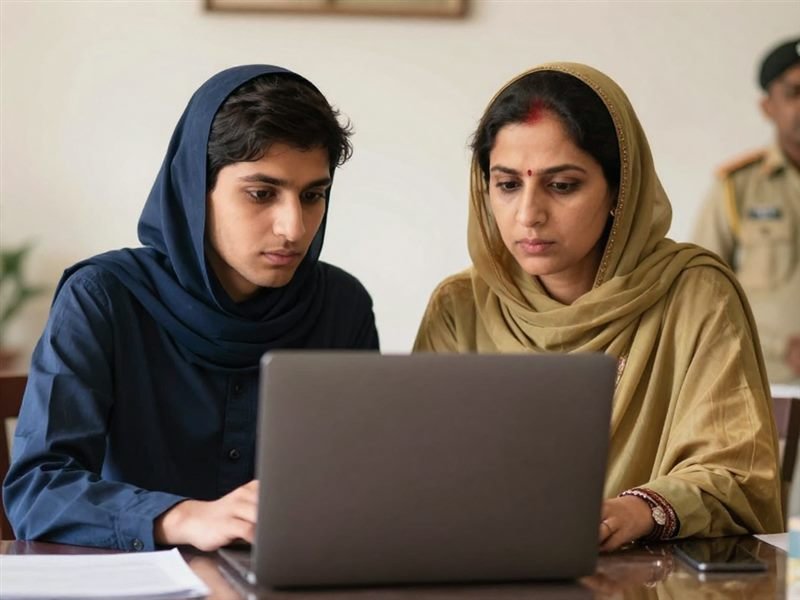 A family checking the requirements together