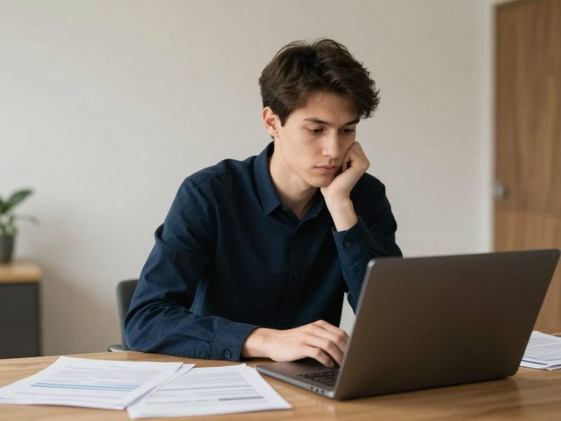 Person planning paperwork at a laptop
