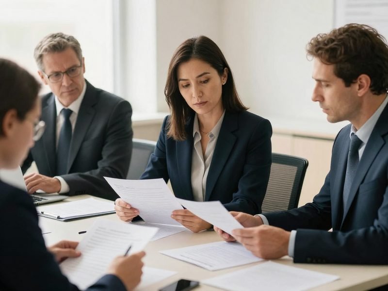 People reviewing job documents at a desk
